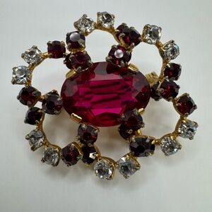 Vtg Austria Pink Red and Gold Brooch